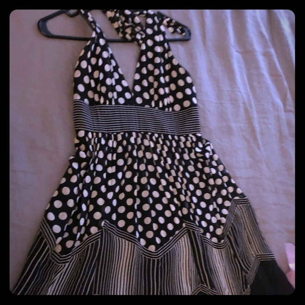 BCBG black and white polka dot halter dress
